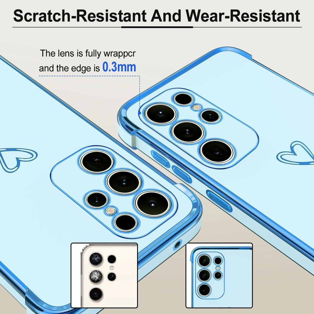 Samsung Galaxy S24 Ultra Hülle mit Herzmuster, galvanisiert, blau