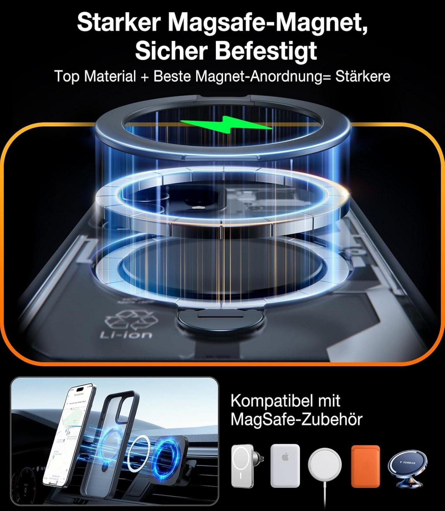 TORRAS iPhone 15 Pro Hülle mit 360° Ostand Spin Schwarz