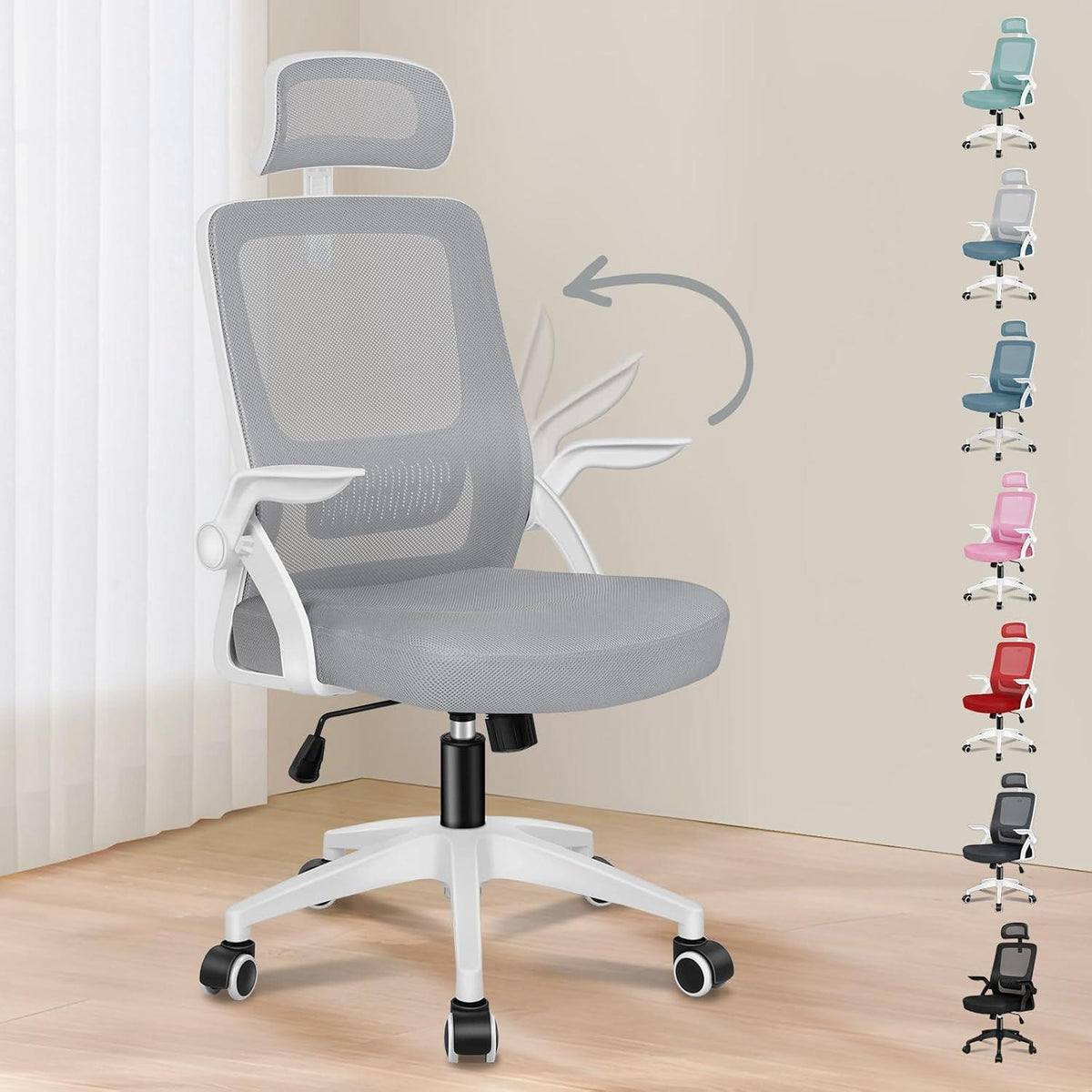 Ergonomischer Büro-Schreibtischstuhl mit Lordosenstütze und Kopfstütze