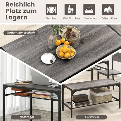 Esstisch Set 4-teilig mit Bank & Stühlen – Grau