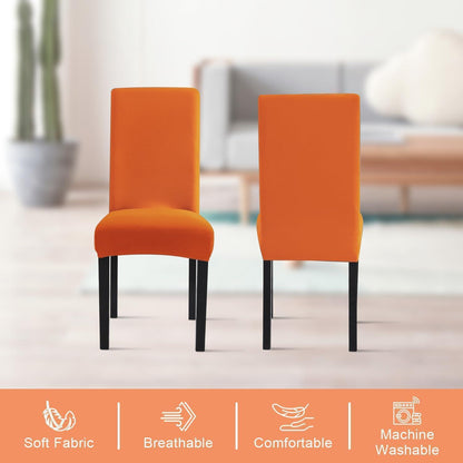 Stuhlhussen 4er Set Stretch – Orange, Waschbar & Abnehmbar