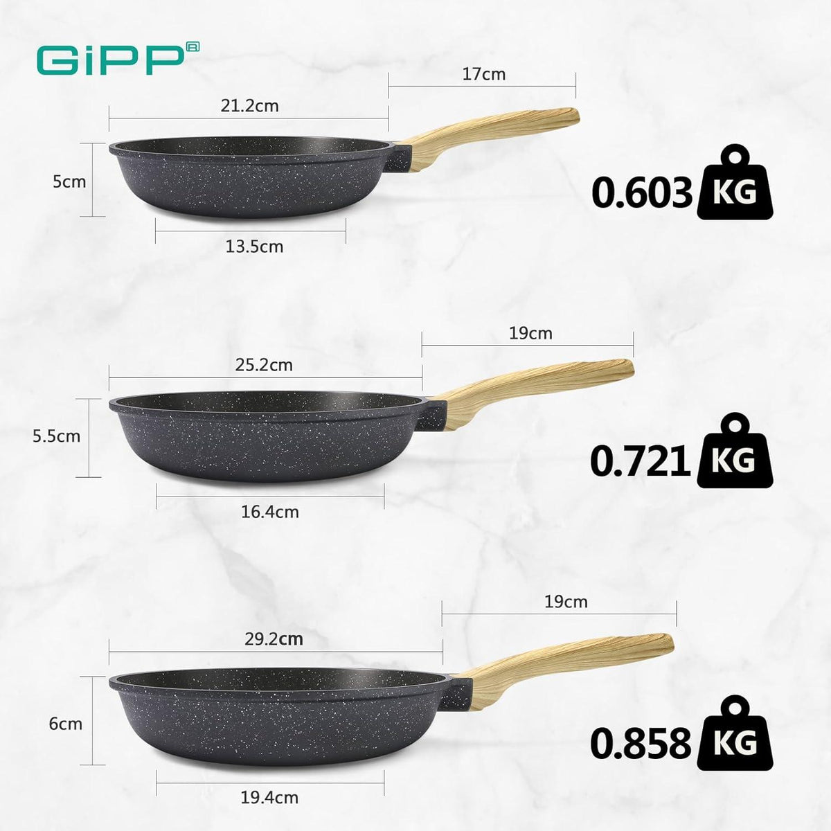 GiPP Pfannenset 20/24/28 cm Induktion Bratpfannen PFOS/PFOA-frei Grau