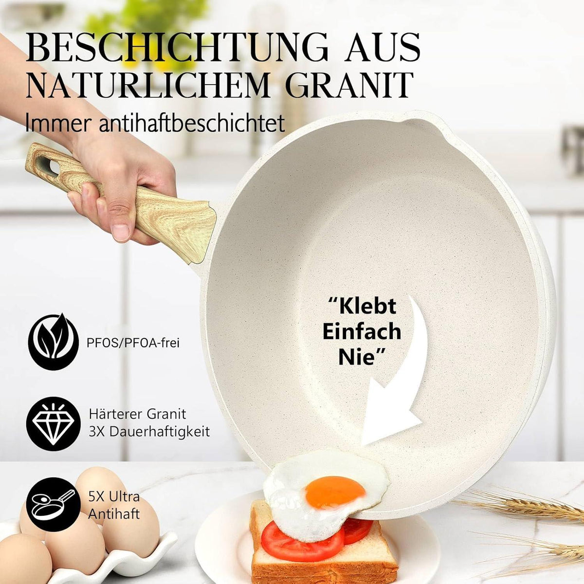 Antihaft Wokpfanne mit Deckel 28 cm Granitbeschichtung