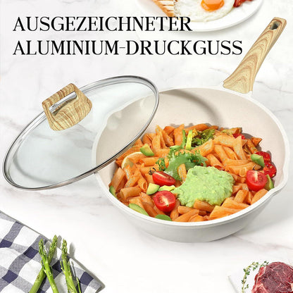 GiPP 28 cm Wokpfanne mit Deckel Granit-Antihaftbeschichtung 4.5L White