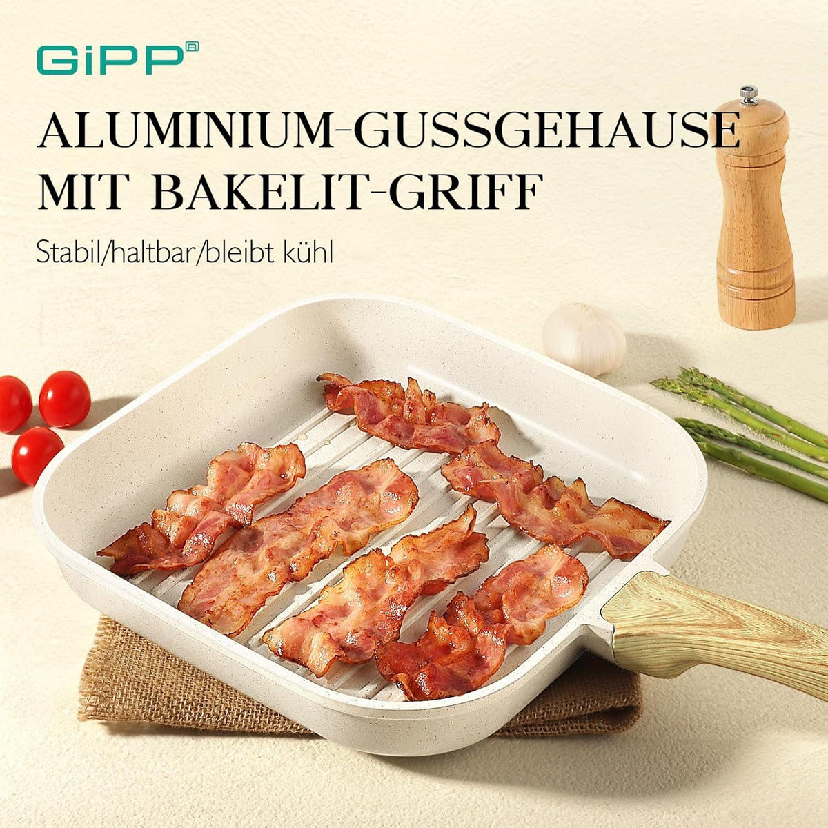 Grillpfanne 28x28 cm Aluguss Induktion Granit Antihaft PFOA-frei