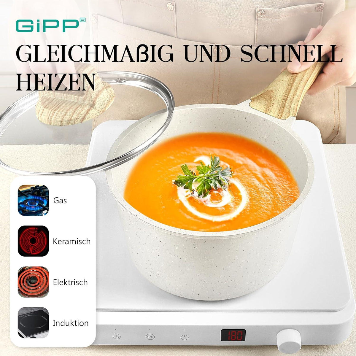 GiPP 10-teiliges Granit Topfset mit Antihaftbeschichtung, induktionsgeeignet, für alle Herdarten