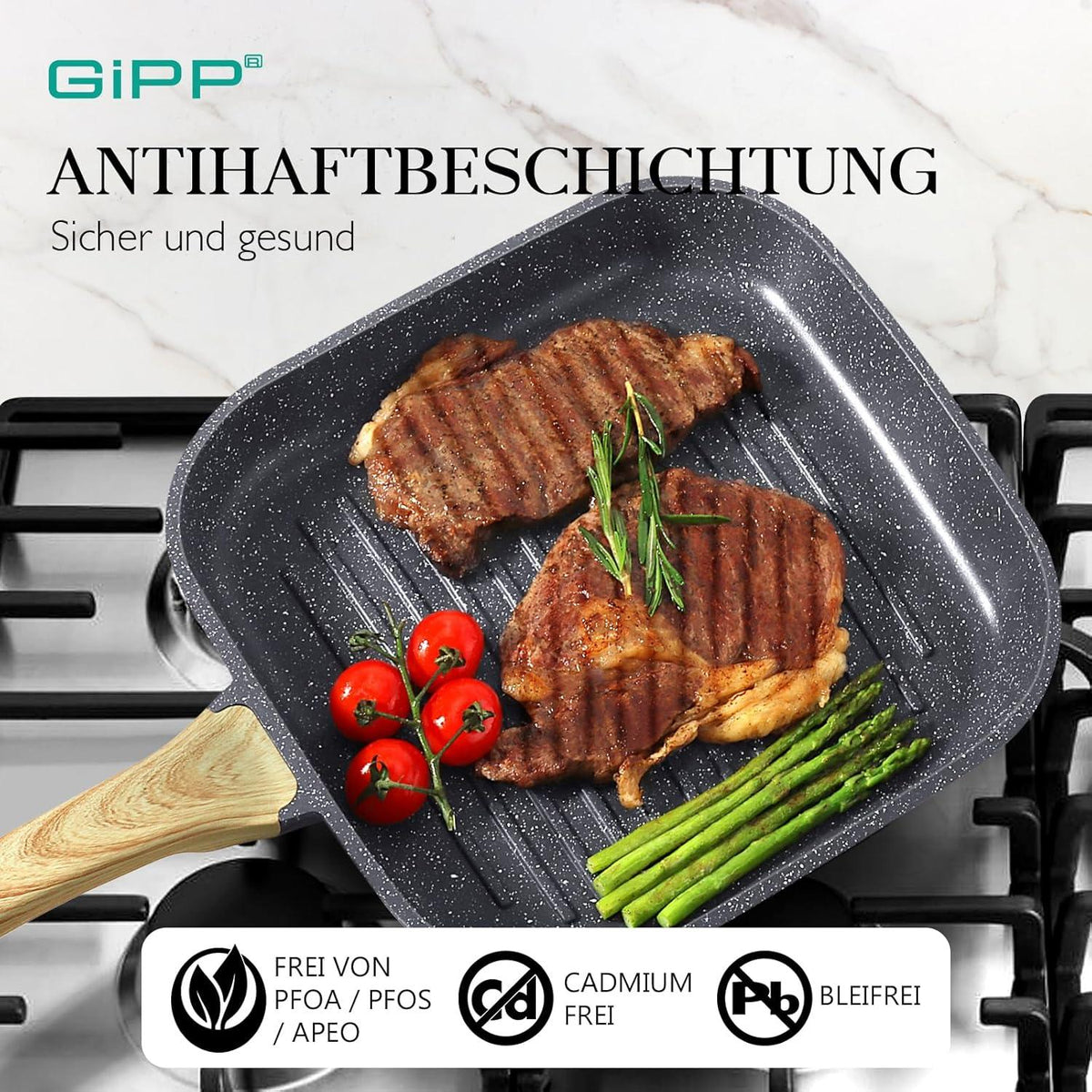Grillpfanne Aluguss Granit-Antihaftbeschichtung Induktion 28x28cm