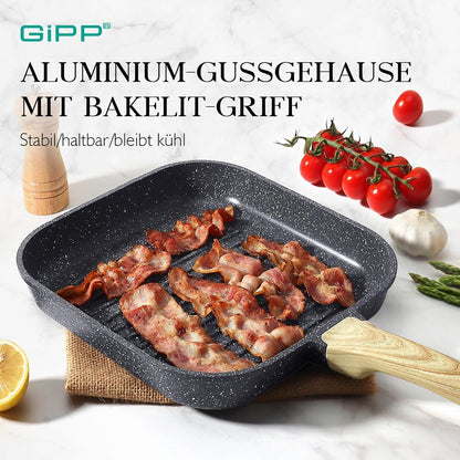 Grillpfanne 28x28cm Aluguss mit Granit-Antihaftbeschichtung, induktionsgeeignet