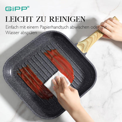 Grillpfanne 28x28 cm Steakpfanne Induktion Aluguss Granit-Antihaft