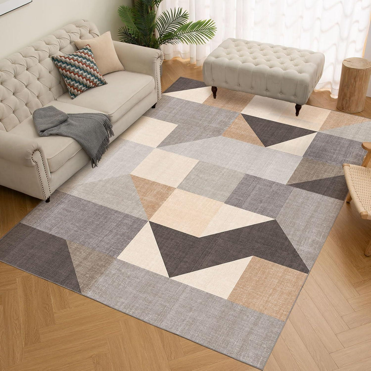 Geometrischer Teppich 200x300 cm Grau Braun Kurzflor Rutschfest