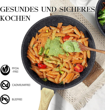 Antihaft Pfanne mit Deckel 28cm, Granit Beschichtete Bratpfanne Induktion Grau
