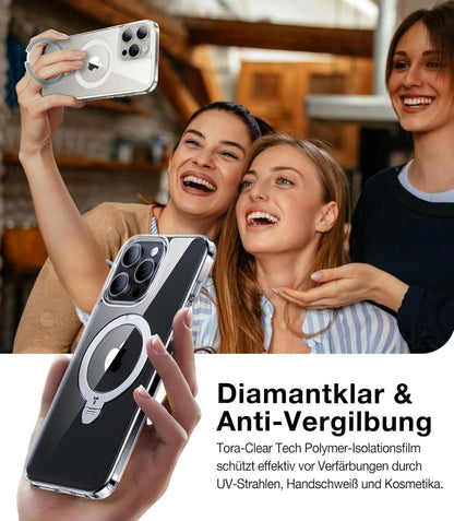 360° Ostand Spin iPhone 15 Pro Hülle Diamant-Klar Militärschutz