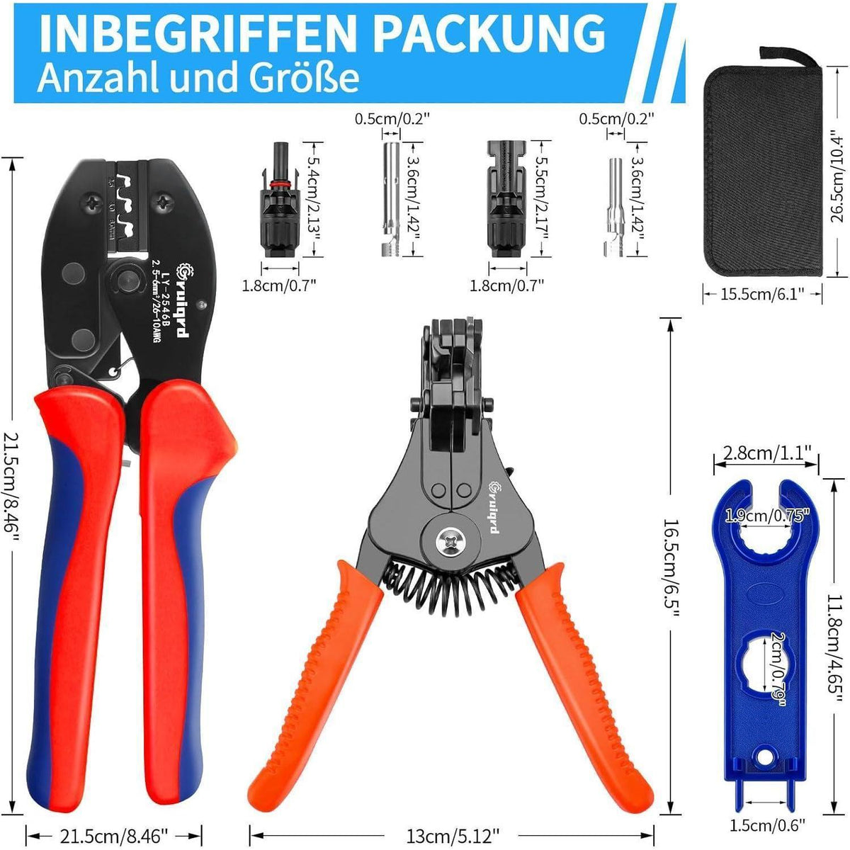 Solar Crimpzangen Set für PV Kabel 2.5/4/6mm² mit Steckern