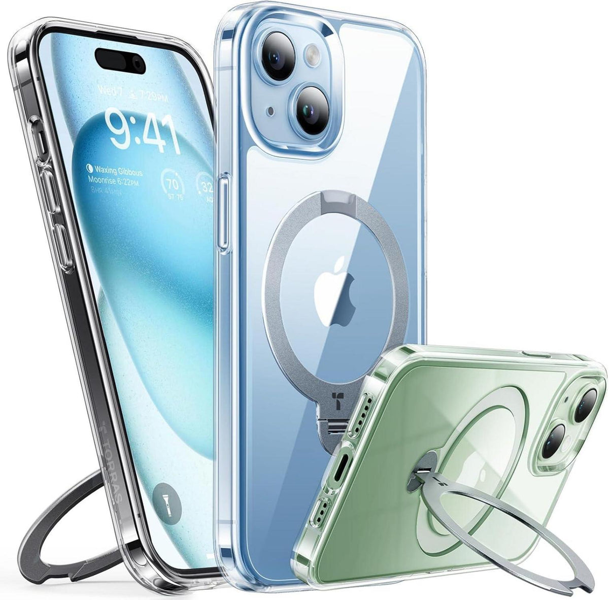 TORRAS iPhone 15 Hülle 360° Ostand Spin Militärschutz Anti-Vergilbung