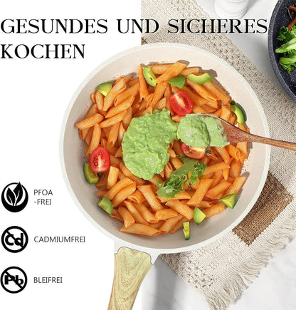 Antihaft Pfanne mit Deckel 24cm, Granit Beschichtete Bratpfanne Induktion - PFOS/PFOA-frei