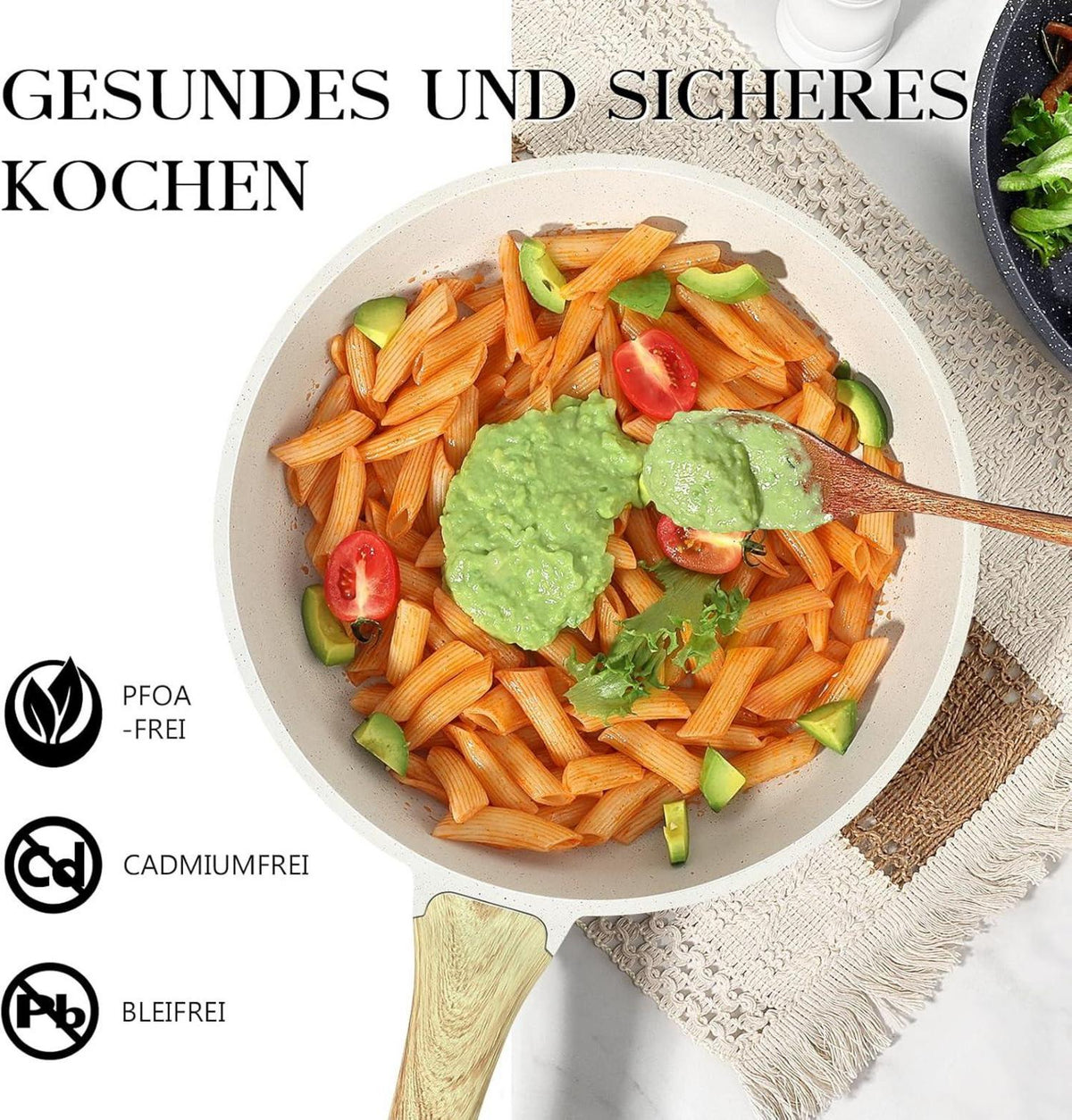 Antihaft Pfanne mit Deckel 28cm, Granit Beschichtung, Pfanne für Induktion, PFOS/PFOA-frei, Non Stick Bratpfanne, alle Herdarten
