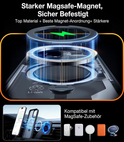TORRAS 360° Ostand Spin iPhone 13/14 Hülle Militärschutz Samtweiche Haptik Schwarz