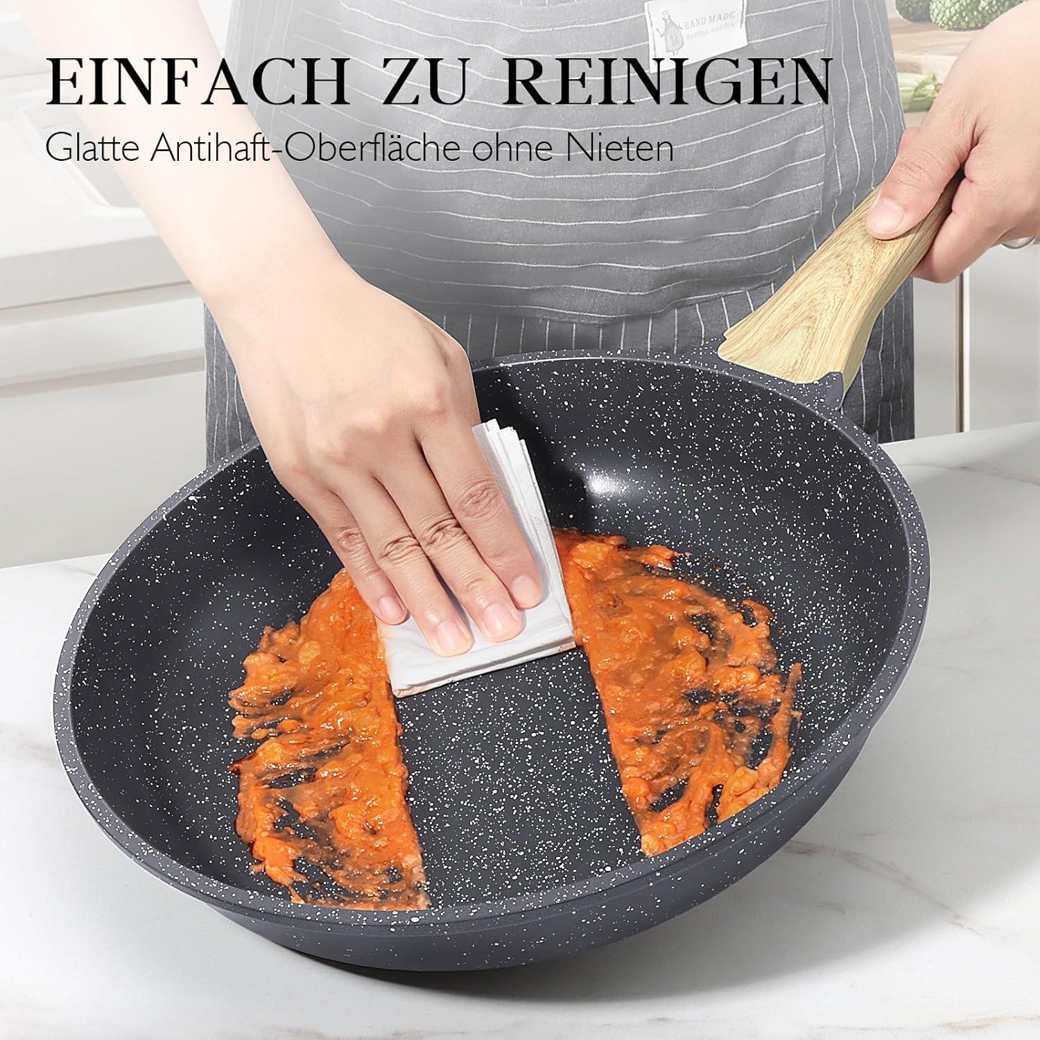Antihaft Pfanne mit Deckel 24cm, Granit Beschichtung, Induktion, PFOS/PFOA-frei