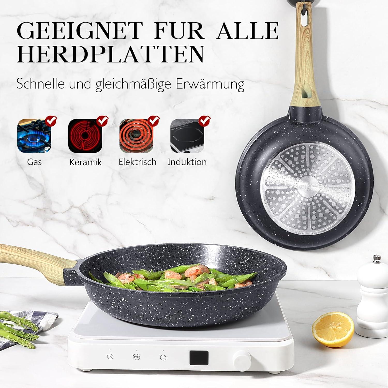Antihaft Pfanne mit Deckel 24cm Granitbeschichtet Induktion Grau
