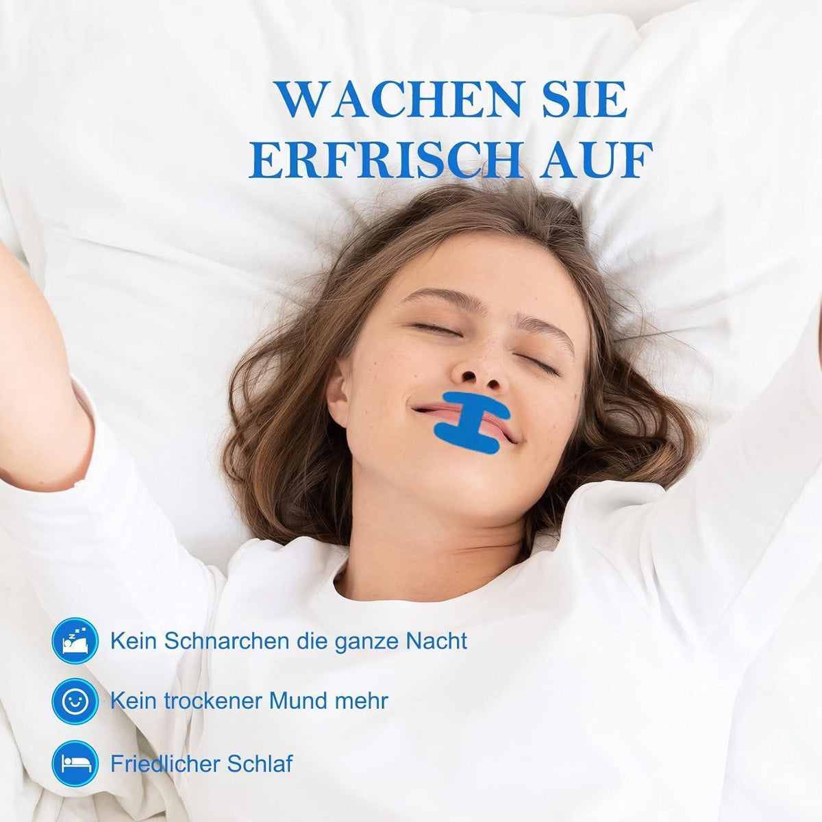 Mundpflaster gegen Schnarchen, H-Form, 60 Stück, Blau