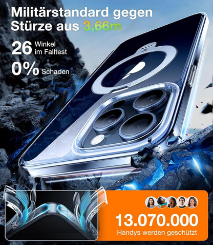 iPhone 14 Pro Hülle 360° Ostand Spin Magnetisch Militärschutz Transparent