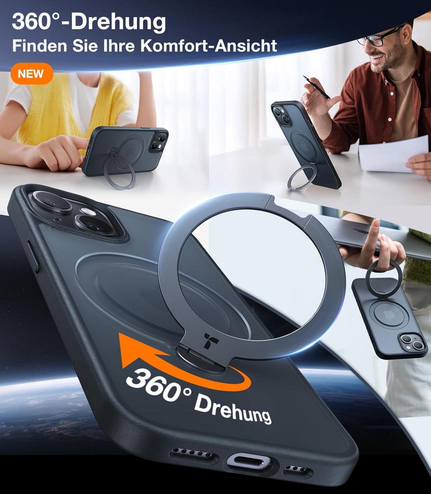 TORRAS 360° Ostand Spin iPhone 15 Hülle Militärschutz