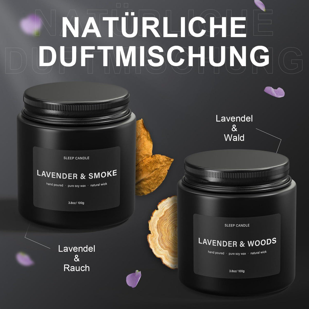 Duftkerzen Geschenkset Lavendel Holz Rauchduft 60 Stunden