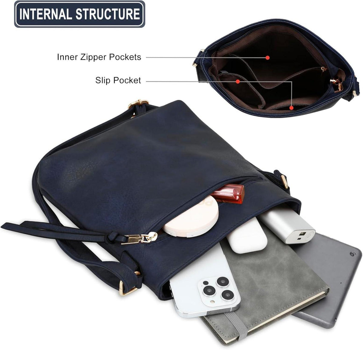dobsechs Damen Umhängetasche aus weichem PU-Leder, Crossbody-Tasche mit mehreren Fächern, verstellbarem Riemen