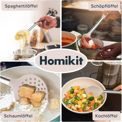 Küchenhelfer Set 10tlg. Silikon mit Edelstahlgriff Khaki