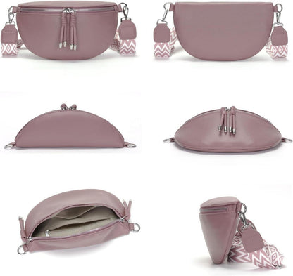 Damen Bauchtasche Veganes Leder Crossbody Umhängetasche Handytasche Lila