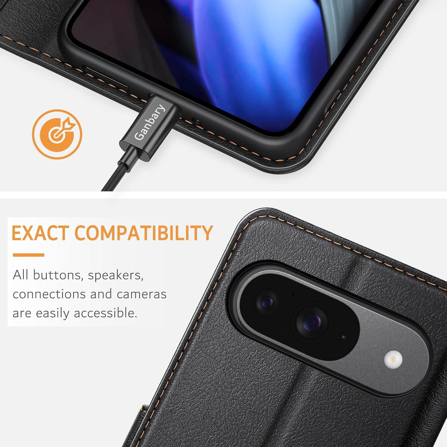 Handyhülle für Google Pixel 9/Pixel 9 Pro - Premium Leder Klapphülle - Schwarz