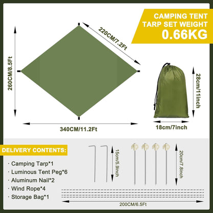 Hossom Tarp Wasserdicht Camping Zeltplane 3,4x2,6m UV Schutz Sonnensegel