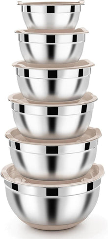 Edelstahl Rührschüssel Set Salatschüssel 6er mit Luftdichtem Deckel