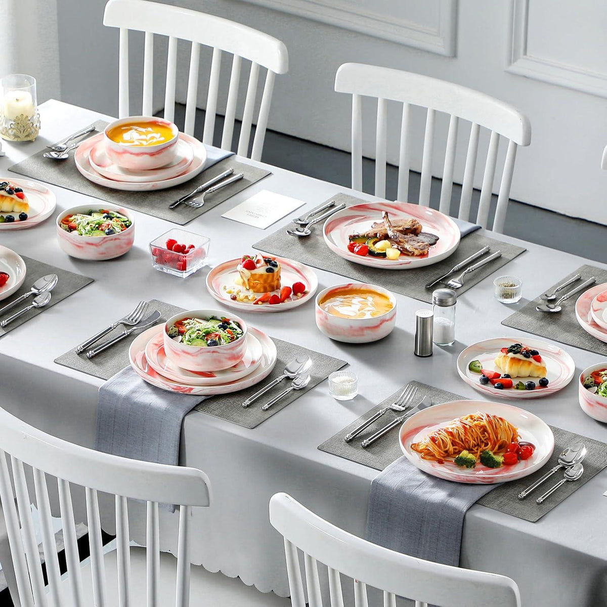 18-teilig Rosa Porzellan Tafelservice Kombiservice Geschirrset