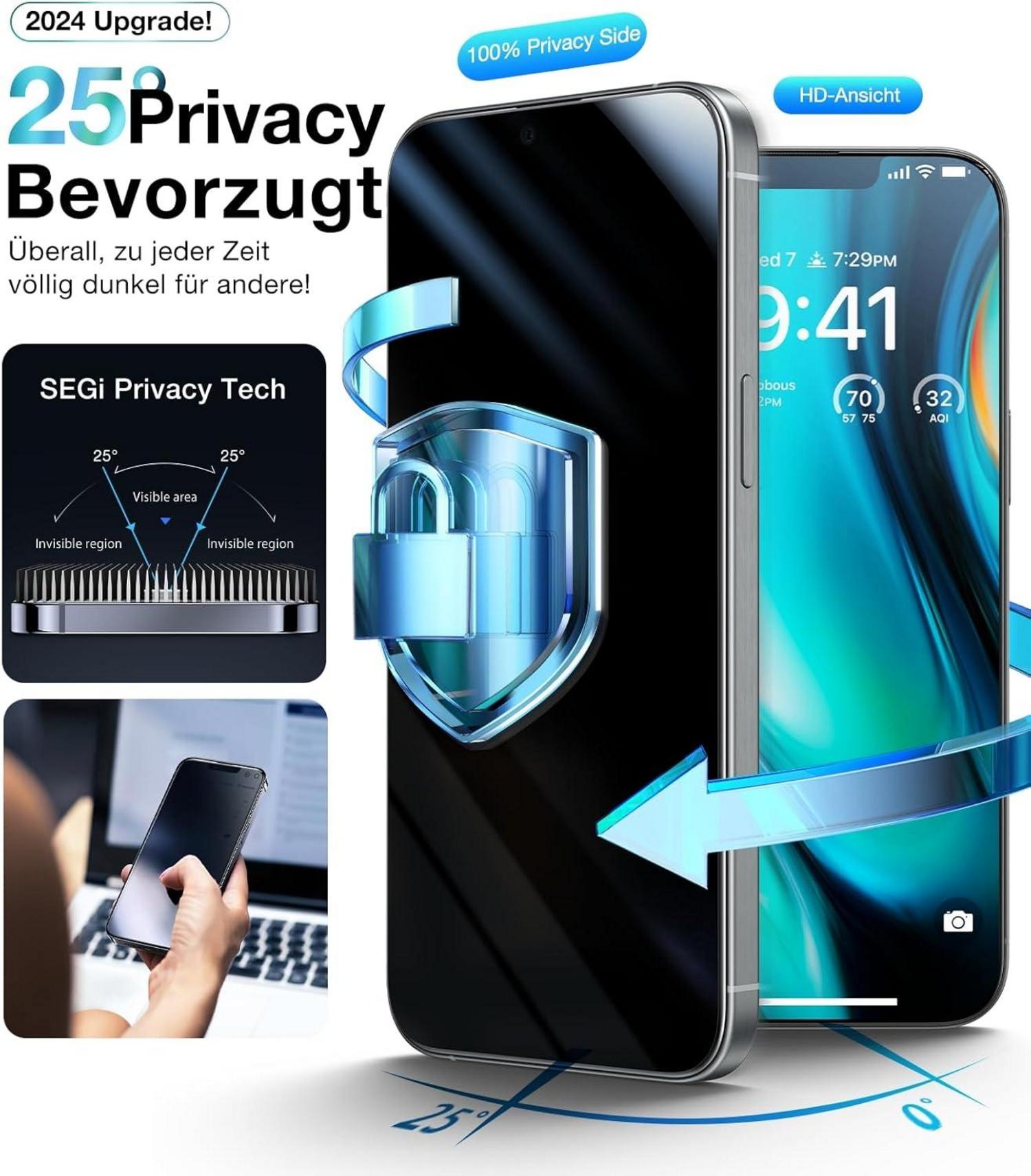 iPhone 15 Pro Panzerglas Schutzfolie 2 Stück Schwarz