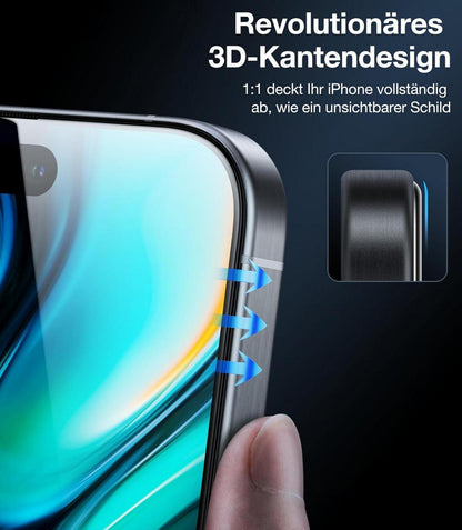 TORRAS Panzerglas Schutzfolie für iPhone 15 Pro 9H+ Schwarz 2 Stk