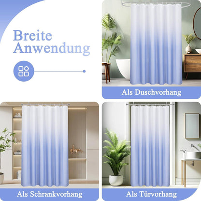 Duschvorhang 180x200cm Blau Textil Wasserdicht Waschbar mit 12 Ringen
