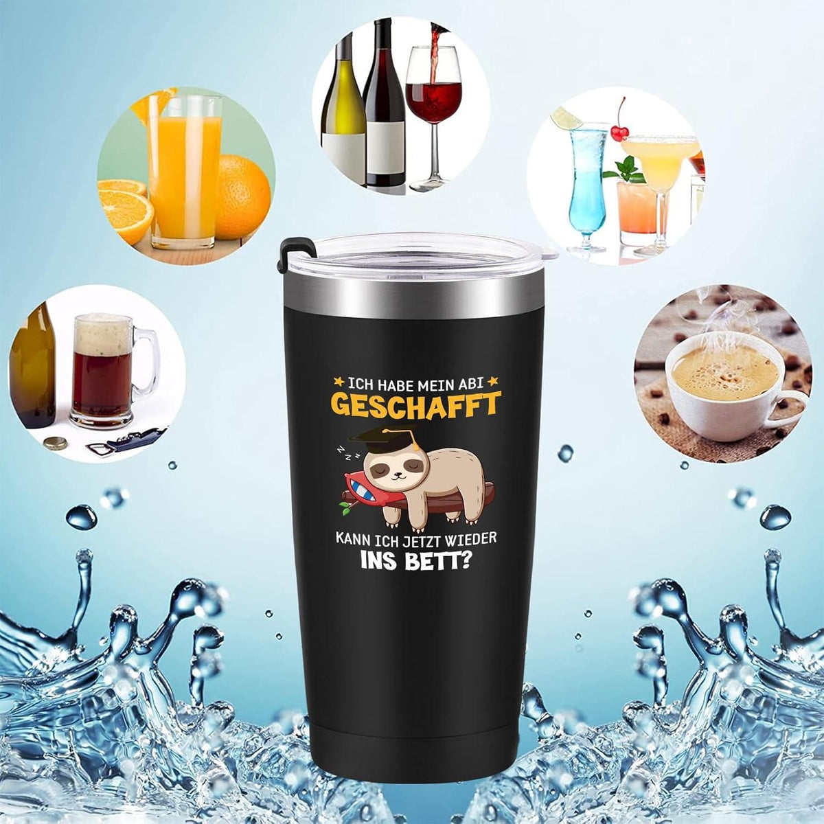 Livole Lustige ABI 2024 Geschenk Tasse Junge 20oz Coffee to go Becher Schwarz