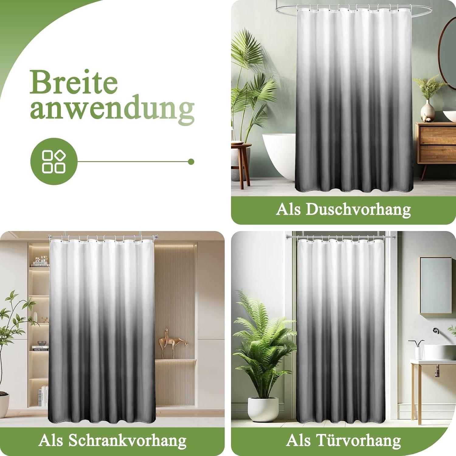 Duschvorhang 180x180cm Textil Grau Wasserdicht Waschbar Antischimmel