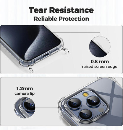 Handykette Hülle für iPhone 15 Pro 6,1 Zoll, Transparent mit Bands Blau