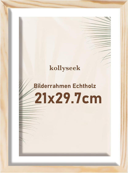 Bilderrahmen A4 Echtholz Passepartout Acrylglas Kieferholz