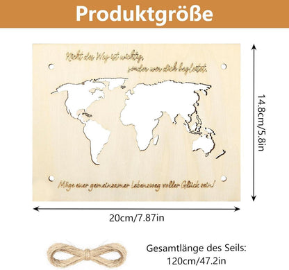Geldgeschenk Hochzeit Weltkarte Holz Verpackung Grußkarte