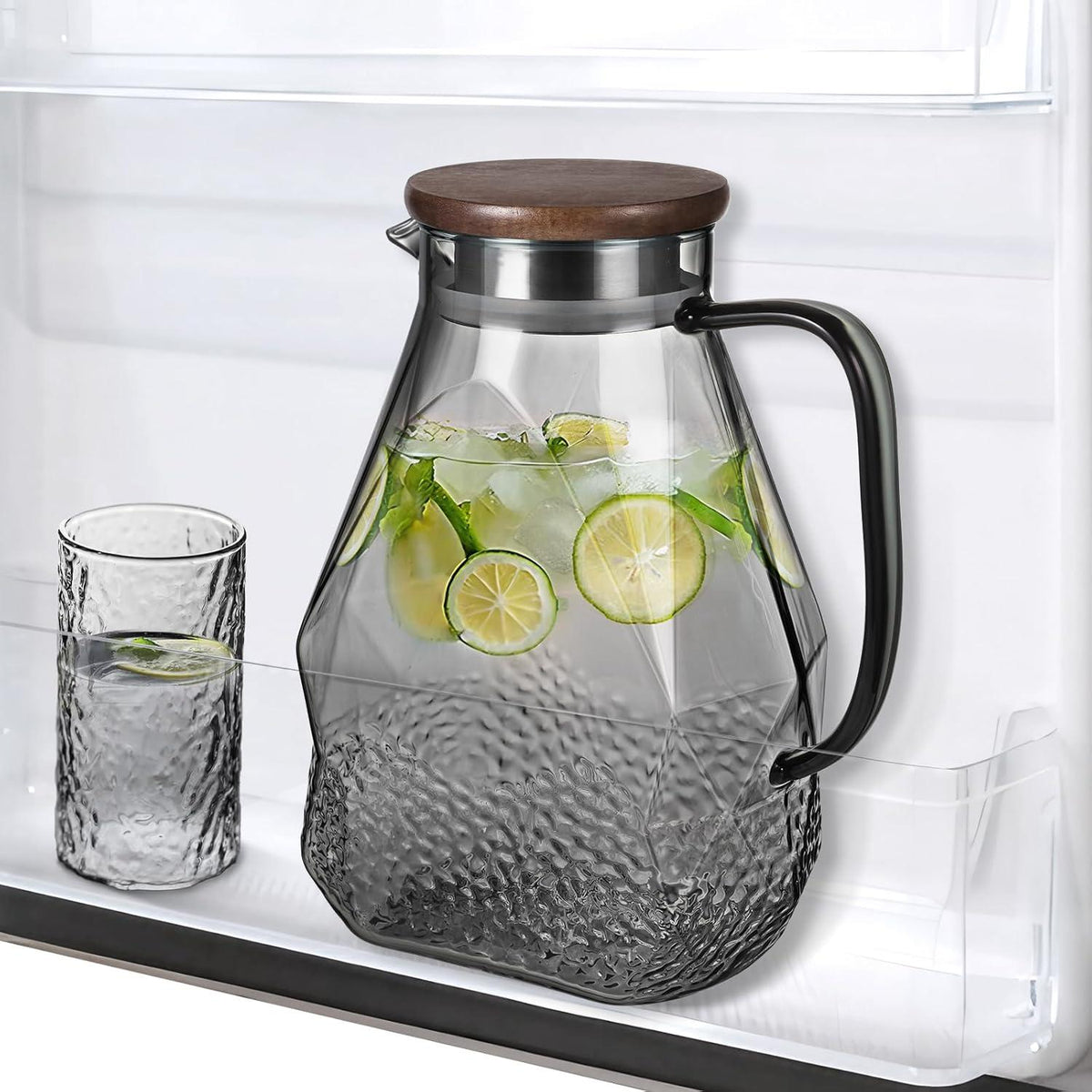 Glaskaraffe 1.8L mit Deckel für Kühlschrank Getränke Eistee Saft
