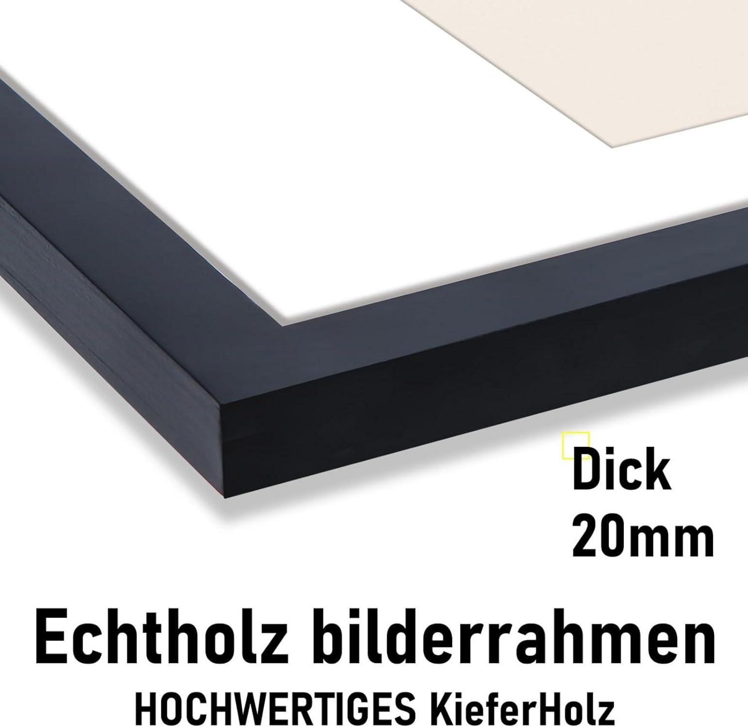 Bilderrahmen Echtholz 30x30cm Acrylglas Schwarz Kieferholz