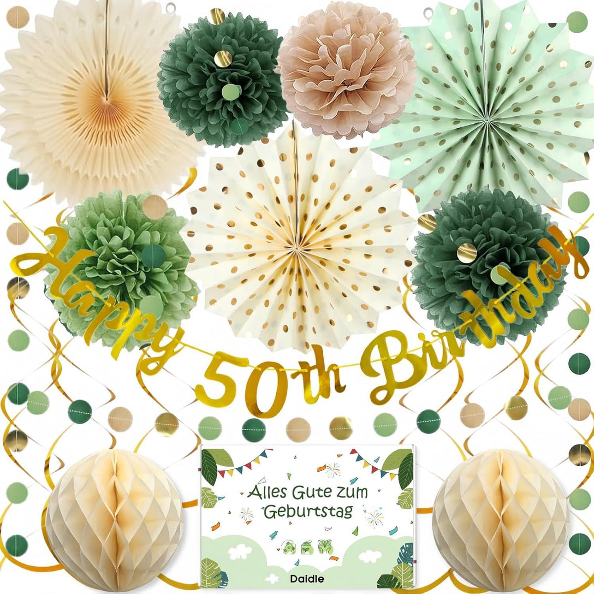 50. Geburtstag Deko Set - Premium Party Deko Sage Grün