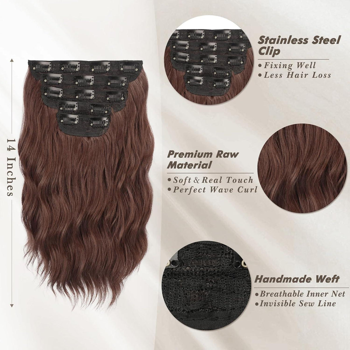 Clip in Extensions Wellige Kastanien Haarverlängerung 35cm