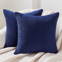 Blauer Kissenbezug 50x50 Kordsamt gestreift 2er Set