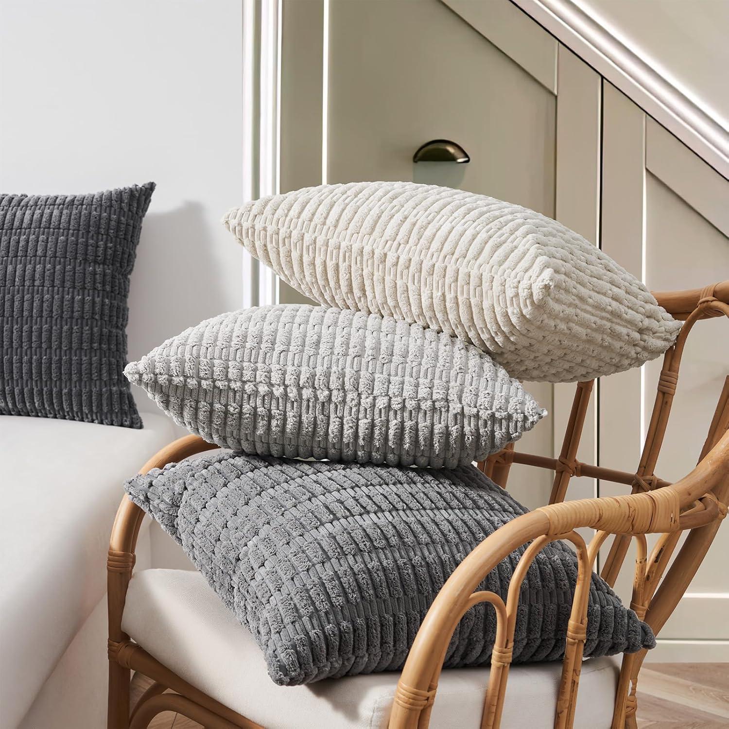 Topfinel 4er Set Kissenbezug 35x35 cm Grau Kordsamt Dekokissen Sofa Schlafzimmer Wohnzimmer Kinderzimmer Beigegrau
