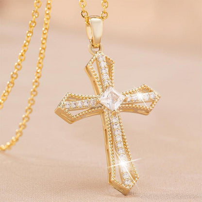 Goldene Kreuzkette Damen Halskette Hypoallergen 18K