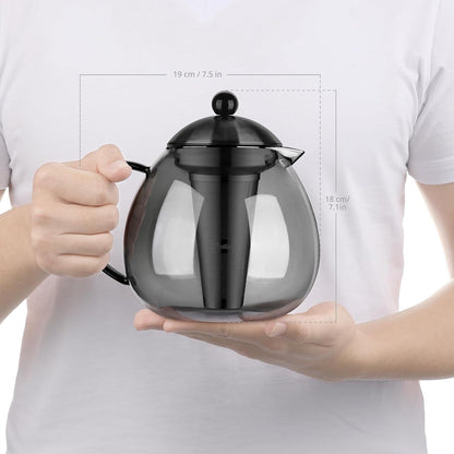 Teekanne Glas 1500ml mit Edelstahl-Teesieb, hitzebeständig